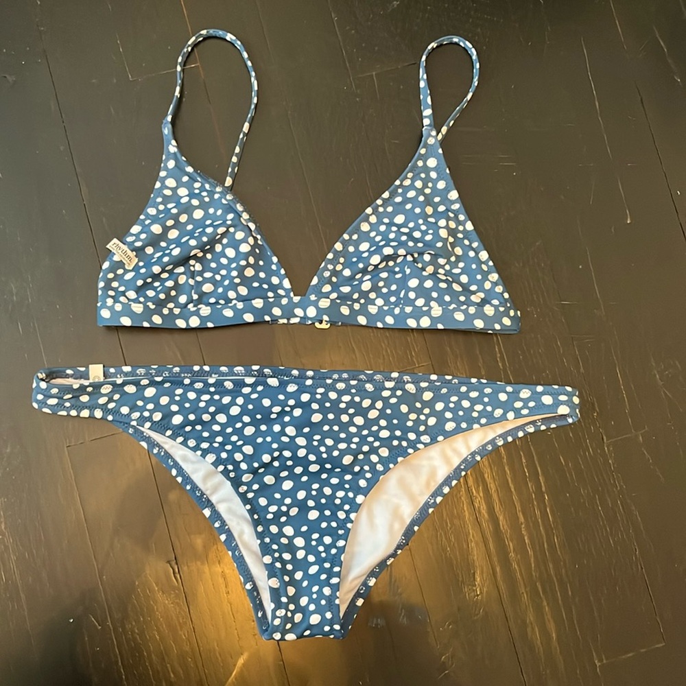 Rhythm. Made for adventure blue and white polka dot bikini.
